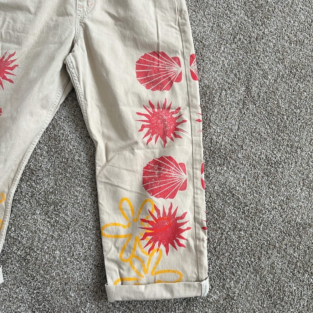 We The Free Beige Overalls with Red Sunburst printed stamps - Picture 5 of 11